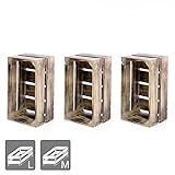 Rustikaler Charme: Diese 3 Holzkisten zeichnen sich durch ihren Vintage-Look aus, wobei das braun geflammte Albacia Holz jedem Raum eine warme, einladende Atmosphäre verleiht.