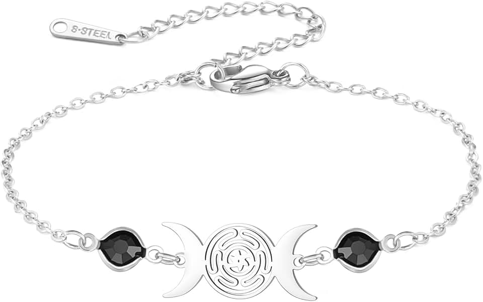 Hecate Bracelet Wicca Triple Moon Goddess Pentagram Anklet Magic Wheel of Hecate Wiccan Amulet Pagan Jewelry Witchcraft Gift for Women