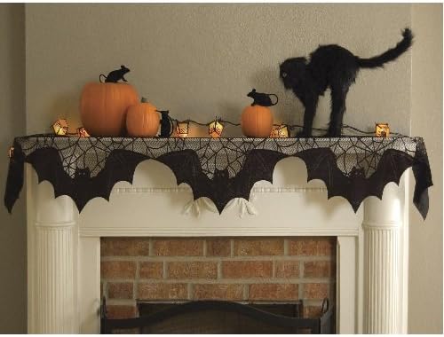 Miniatura 2 de Heritage Lace Bufanda con manto de murciélagos de Halloween, 20 x 80 pulgadas, encaje negro, fabricada en los Estados Unidos