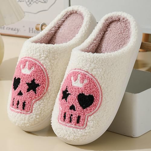 Image of Womens Mens House Slippers Retro Comfy Warm Plush Slip on Fluffy Memory Foam Home Sippers for Winter Indoor Outdoor