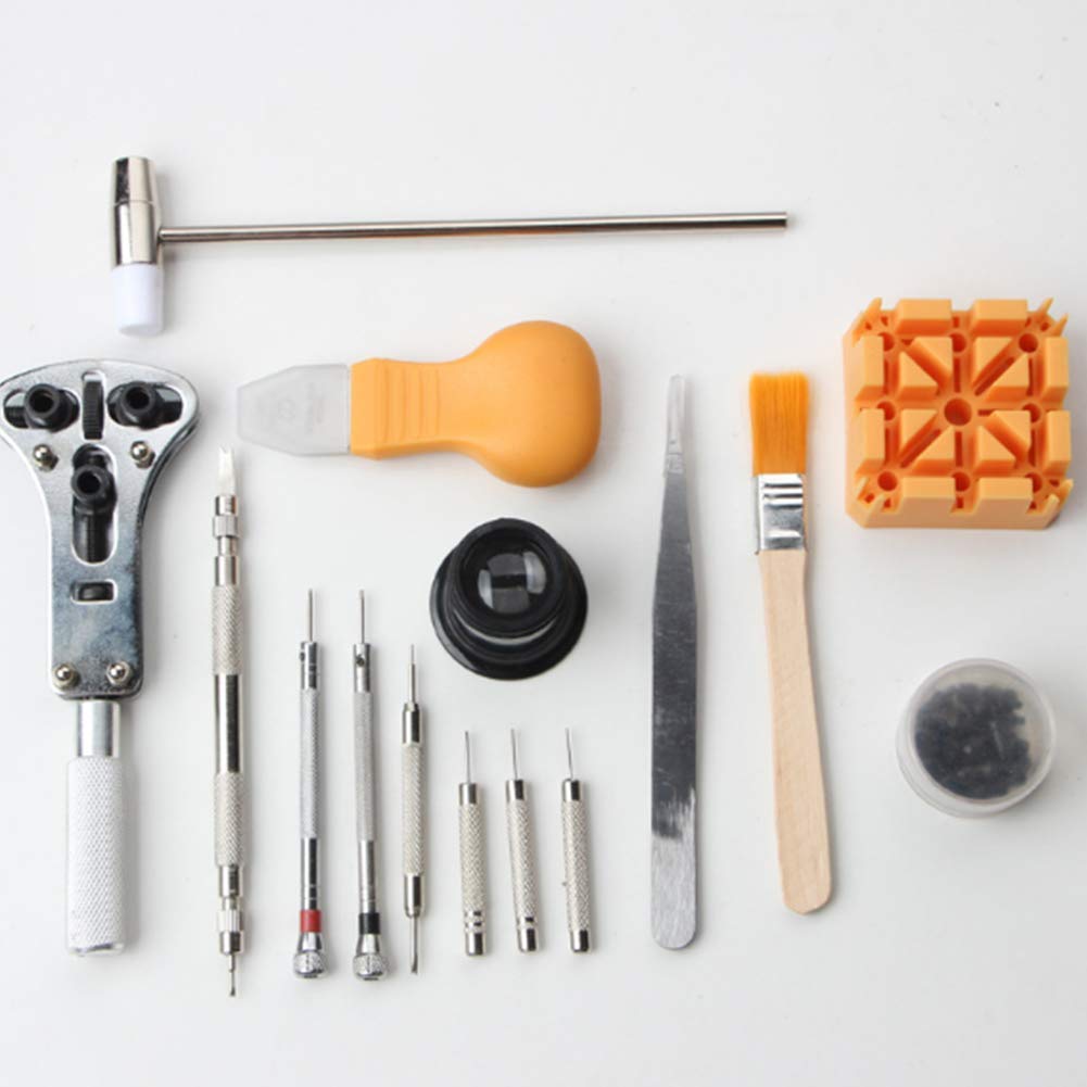 Kit de reparación de relojes con funda de transporte Reemplazo de batería de reloj y herramienta para quitar eslabones, abridor de caja de reloj, herramientas de barra de resorte para reparación de