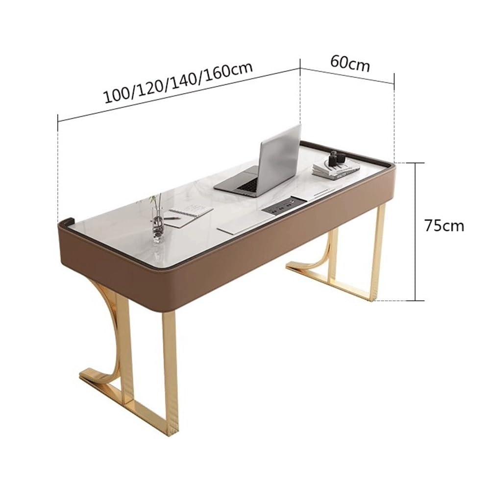 Scrivania moderna scrivania da studio con prese elettriche, tavolo per laptop di lusso e postazione di lavoro con struttura in metallo dorato Tavolo da gioco per laptop (XL)