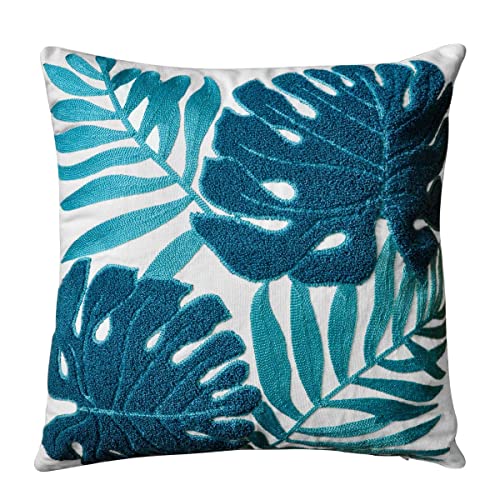 Mulzeart Cotton Embroidery Tropical Leaf Palm Pattern Throw Pillow Covers, Woven Comfy Decorative Pillows Covers Cushion Case For Couch Sofa Bedroom Car, Pillow Case Only(18 X 18 Inch) #TOP4