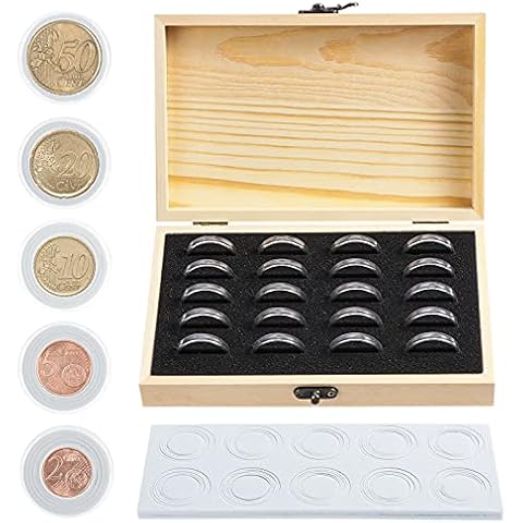 Kinsinder Wooden Coin Storage Box with Capsules Cover