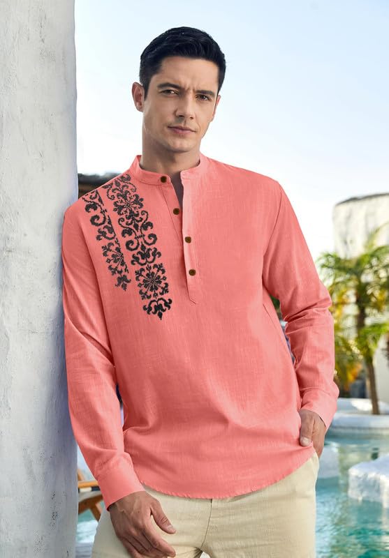 Image of Macsivo Cotton Blend Solid Casual Short Kurta for Men Long Sleeve Mandarin Collar Stylish Shirt Kurta for Men