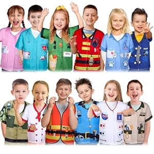 Jiuguva 12 Pcs Kids Role Play Costume Dress up Clothes for Kids Community Helper Career Cosplay Doctor Construction Workers Fireman Police Halloween Costumes for Career Day Pretend Play