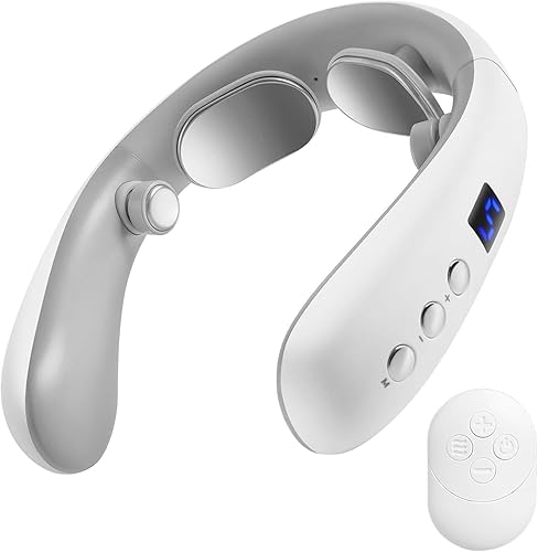 Nutravita Masajeador eléctrico de cuello con calor - 10 modos y 16 niveles, portátil para viajes, perfecto para relajación, blanco