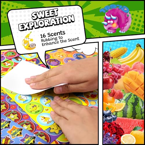 HORIECHALY Smelly Stickers Scratch and Sniff for Kids, Scented Stickers 48 Sheets 746 PCS 16 Different Scents, Sensory Fun Positive Reward for Classroom Engagement and Creative Play