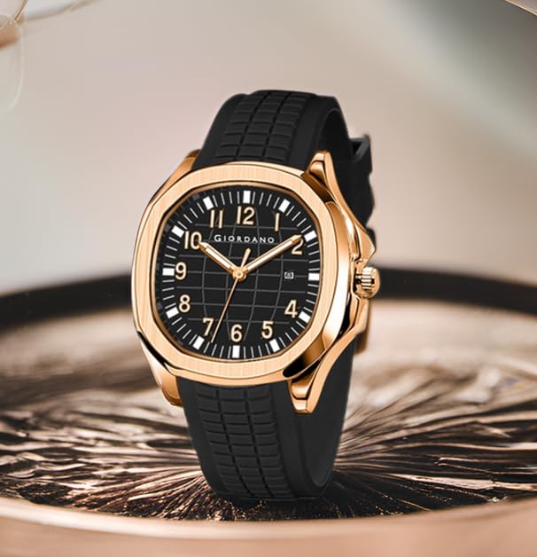 Image of GIORDANO Analog Watch for Men - Textured Dial, Stainless Steel Strap, Date Display, Quartz Movement, Water Resistant