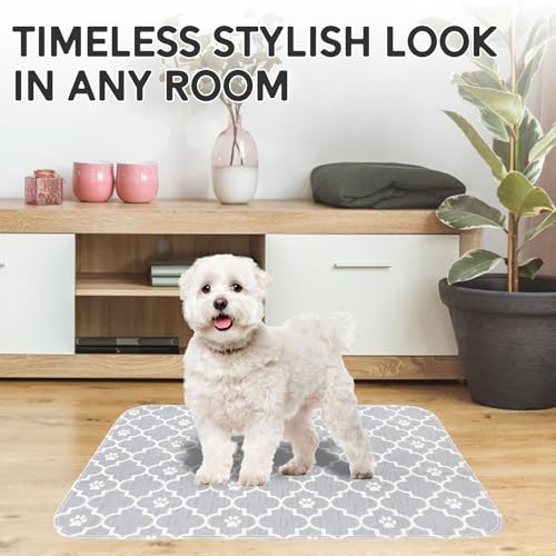Image of Washable Pee Pads for Dogs - 36 inchx24 inch 4PCS, Whelping Pad for Puppy Training, Playpen Crate Bed Floor Protector, Reusable Dog Potty Pads Non-Slip, Super Absorbent & Odor Controlling, Gray Floral