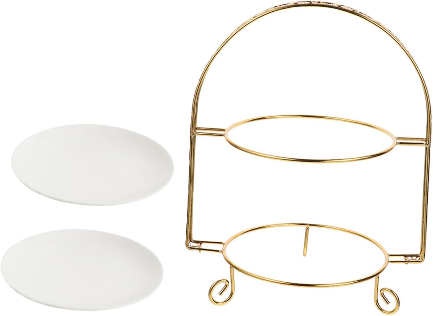 OUNONA Creative Double Layer Cake Display Stand Iron Dessert Rack with Plates Gold Tiered Pastry Tray for Parties Weddings Showers Tea