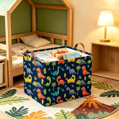Image of FXOLCSHE Halloween Dinosaur Basket for Kids,Nursery Hamper,Waterproof folding laundry basket,Dinosaur Gift Baskets Empty,Baby Laundry Hamper,Dinosaurs Room decor(Blue Dinosaurs)