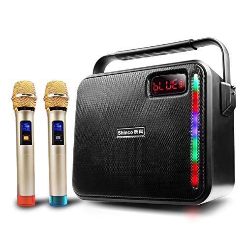 Shinco Portable Karaoke Speaker with 2 UHF Wireless Microphones, Bluetooth Karake Machine Battery