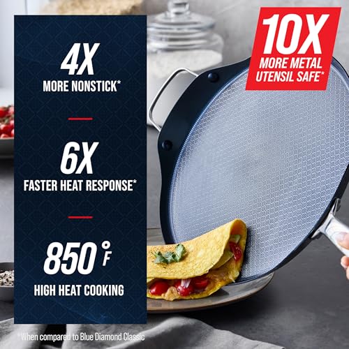 Image of Blue Diamond Hybrid Nonstick Stainless Steel 12 inch Griddle Pan, XL Skillet, PFAS-Free Ceramic Diamond Bond Searing, Pancakes & Omelets, Dishwasher Safe, Stay-Cool Handle, Induction Ready, All Cooktops