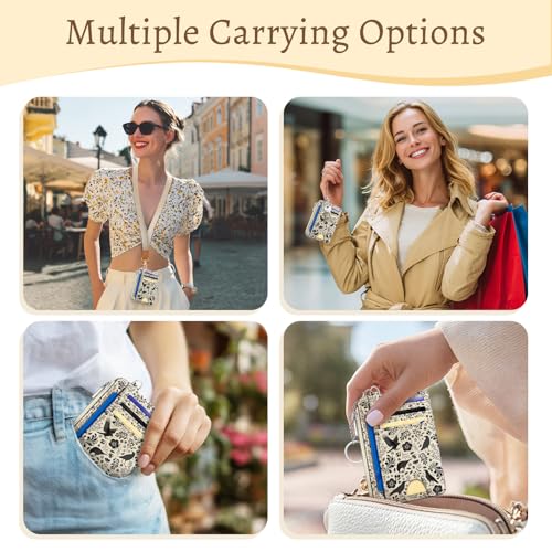 Image of Kelvoris Credit Card Holder Small Wallet Women, Slim RFID, Crow | Keychain, Zipper Coin Pocket, Front Pocket Thin Travel Card Case, Minimalist, 6 Card Slots, 1 ID Window, Ladies Gifts Woman