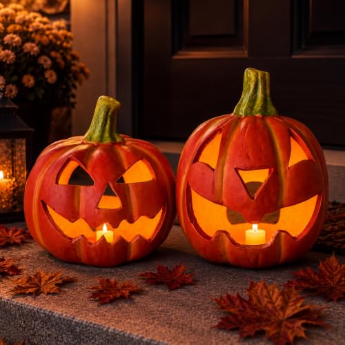 Kürbis-Deko Laternen 2er Set als LED Halloween-Deko