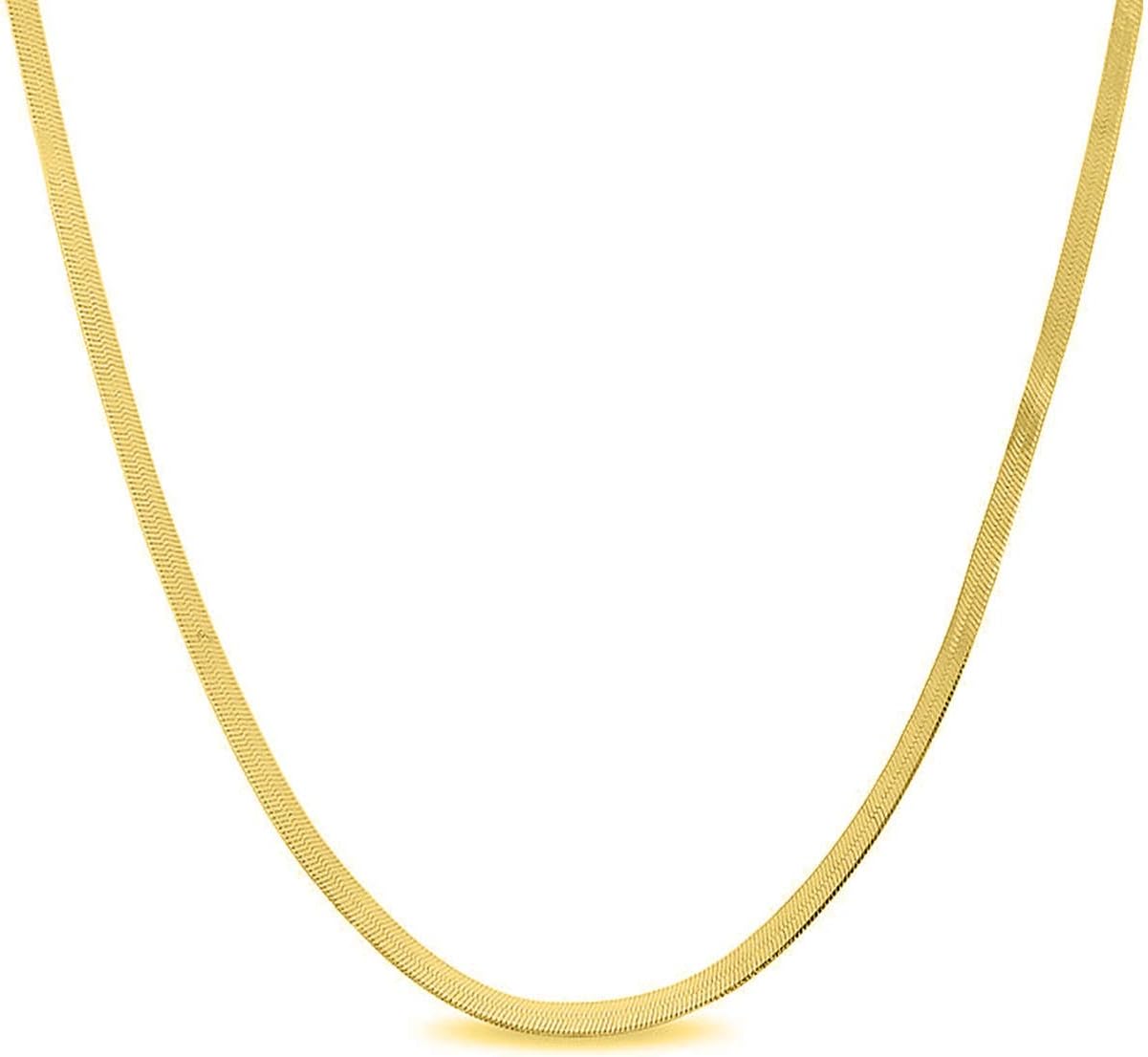 Verona Jewelers Sterling Silver 2.5MM, 3.3MM,4.5MM,5.5MM,7MM Italian Herringbone Flat Snake Magic Chain -Gold Plated Herringbone Chain Necklace, Gold Over Silver Necklace for Men and Women