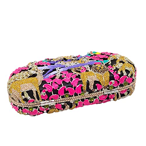Image of Boutique De FGG Forest Jungle Animal World Crystal Clutch Purse for Women Formal Evening Bags Rhinestone Clutch Handbag,Mini
