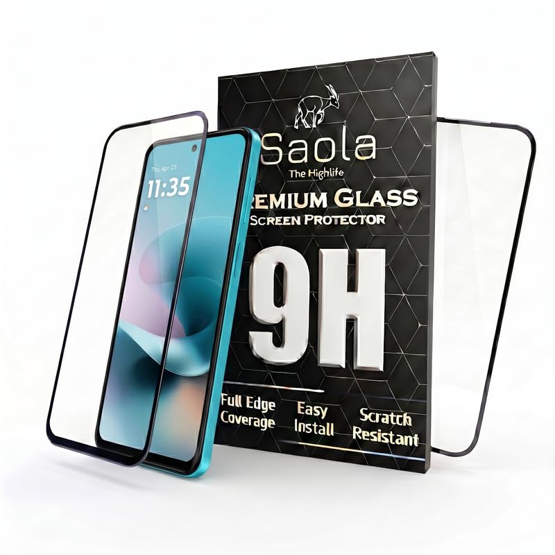 Image of Saola HD Clear Tempered Glass for Motorola G67 Power | High Strength 9H Protection, Smooth Touch, Full Coverage Screen Guard, 2-Step Installation Kit | Quick & Easy Application (Pack of 2)