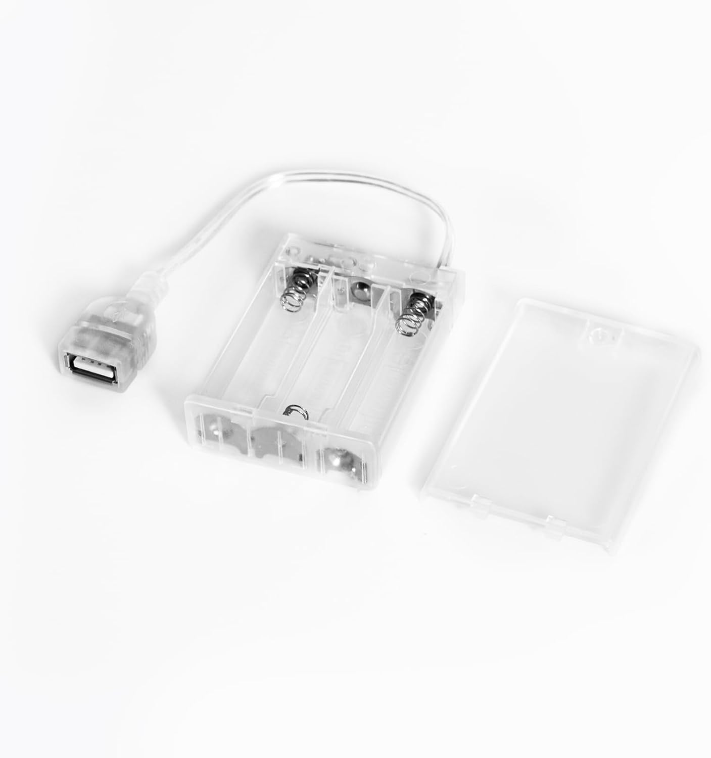 Battery Pack for LED Neon Signs, 3AA Transparent Case, 5V Power Supply with USB Connection (Transparent, 3AA)