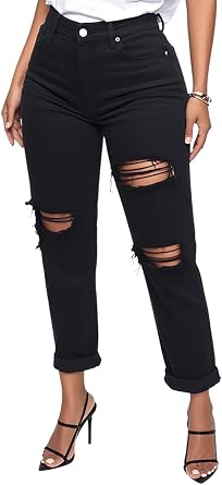 BessCops Womens Boyfriend Jeans Stretchy Ripped Distressed Denim Mom Jean Pants