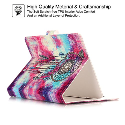 Universal 10" Case, Cozyulf Synthetic Leather Magnetic Closure Flip Stand Wallet Protective Case With Cards/Money Slots For All Around 10 Inch Tablet Models - Red Dreamcatcher #TOP3