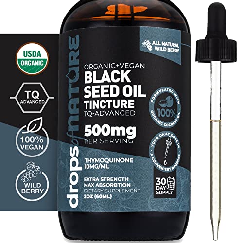 USDA Organic Black Seed Oil TQ Advanced, Highest Concentration Available - 15:1 Concentrate from Nigella Sativa with Thymoquinone, Amino Acids, Antioxidants, and Omega 3, 6, 9, Non-GMO 2 fl oz 30 Serv