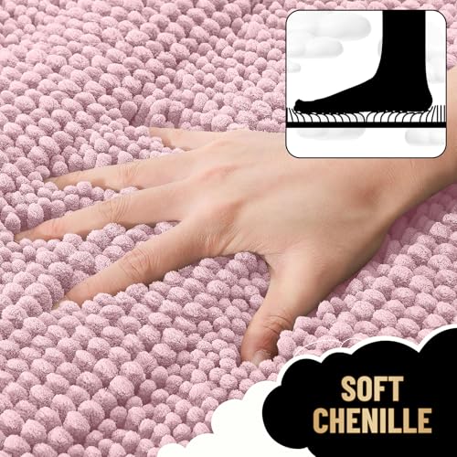 Image of OLANLY Thick Bathroom Runner Rugs 44x24, Extra Absorbent Chenille Striped Bath Rugs, Rubber Backing, Machine Wash Dry, Long Bath Mats for Bathroom, Tub and Shower, Home Decor Accessories, Dusty Rose