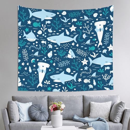 Tenture murale poisson bleu JEJEA grand format drapé chambre