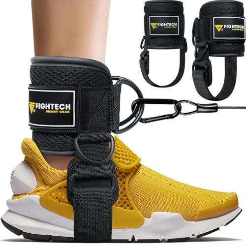 FIGHTECH Ankle Straps Cable Machine Attachment for Gym - Cable Kickback Ankle Straps - Padded Ankle Cuffs for Glute Kickbacks and Leg Workouts (Black PRO)