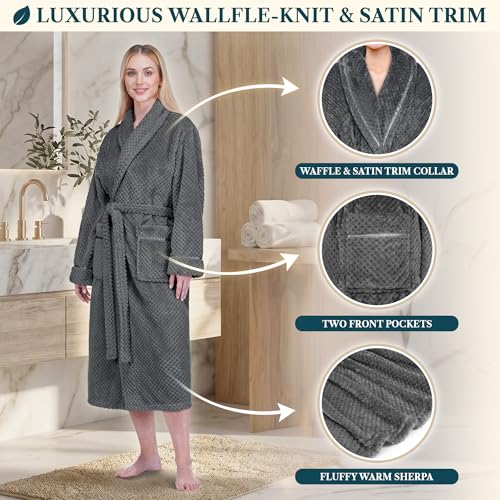 Image of PAVILIA Plush Robe for Women, Soft Fleece Long Spa Robe, Ladies Bathrobe with Pockets