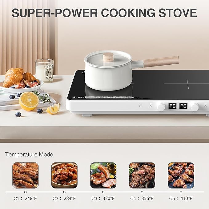 Image of ANHANE Induction Cooktop with Removable Cast Iron Griddle, 1800W Portable 2 Burner Electric Stove,110V Countertop Hot Plate for Indoor Grill,Steak & Pancake,Precision Temp Control,Timer & Child Lock