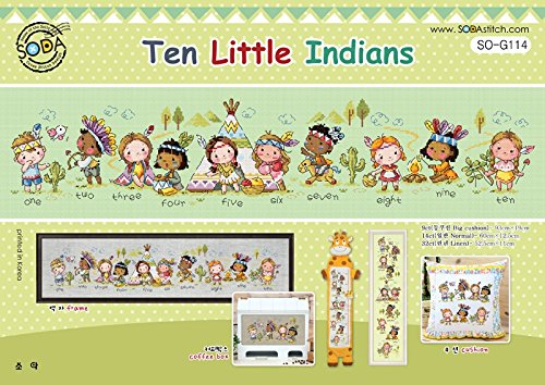 SO-G114 Ten Little Indians, SODA Cross Stitch Pattern leaflet, authentic Korean cross stitch design chart color printed on coated paper