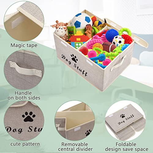 Geyecete Large Foldable Storage Cubes - Linen Fabric Boxes with Lid & Handles for Dog Apparel, Toys & Accessories (Beige) - Image 4
