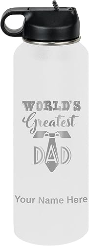 Miniatura 52 de LaserGram Botella de agua personalizada, World's Greatest Dad, acero inoxidable de doble pared aislada al vacío con popote superior, regalo grabado