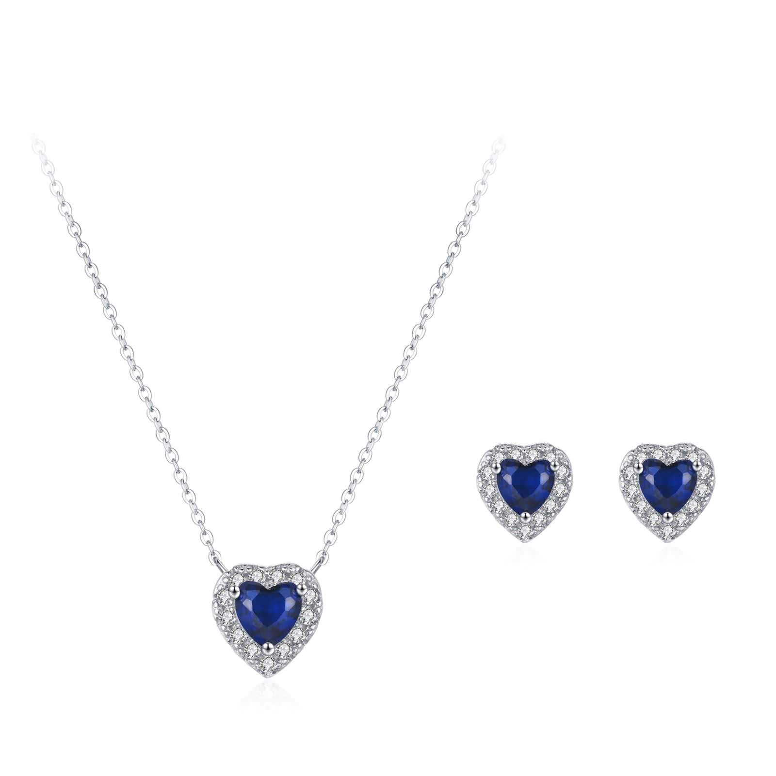 Set di gioielli in argento, orecchini e collana, in argento Sterling 925, ciondolo a forma di cuore con zirconi da donna