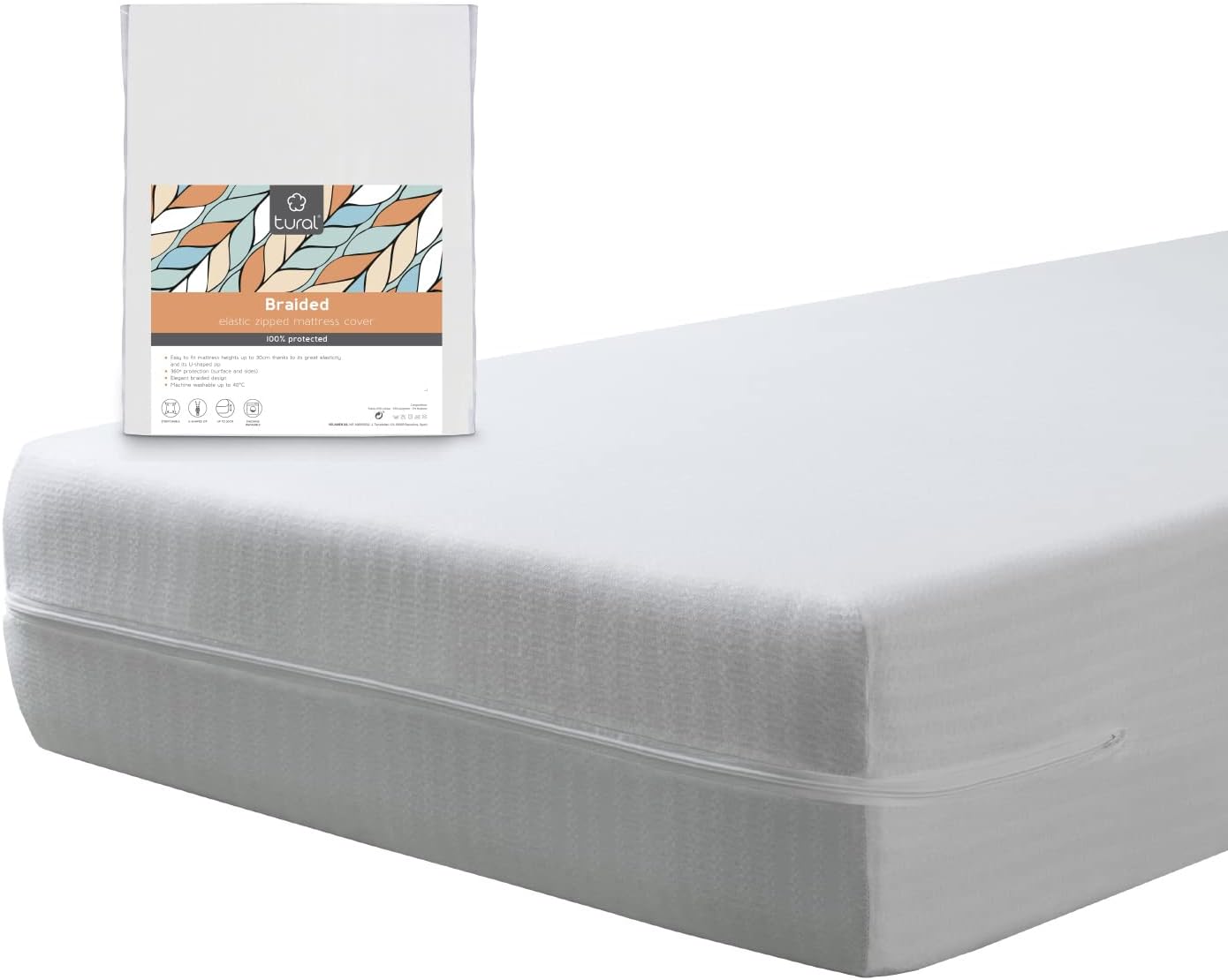 Tural Mattress Encasement 120x200cm Small Double Extra Elastic Resistant Zipped