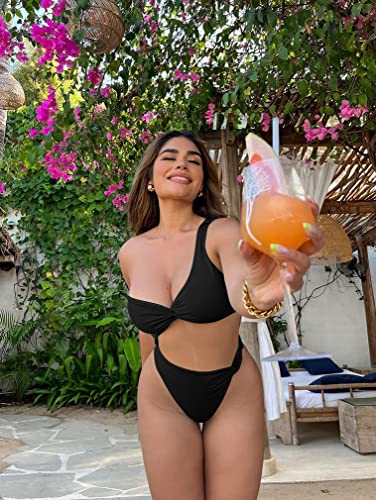 Xxtaxn Women's Sexy Thong Cutout Monokinis Tie One Piece Swimsuit, Black, Small #TOP2