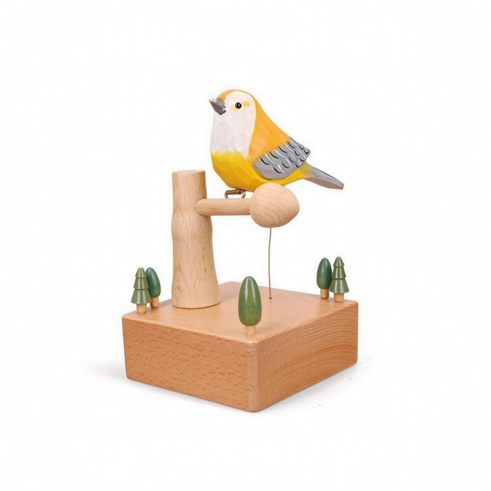 Mechanischer Vogelspieler Musikdose Holz Spieluhr Vogel Ornament Elektrisch Buchenholz mit USB 32 Lieder Ruhige, Modern Minimalistisch, Design Großes Gelbes Vögelchen