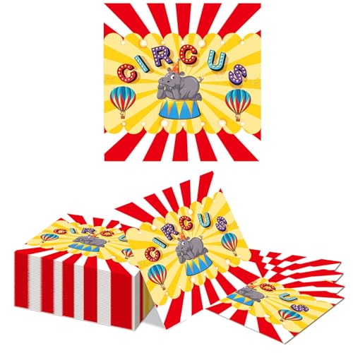 Kotkiddy 40 peças guardanapos de circo 33 x 33 cm tema de carnaval festa guardanapos de papel palhaço animais decoração aniversário infantil decoração festa de circo DEC