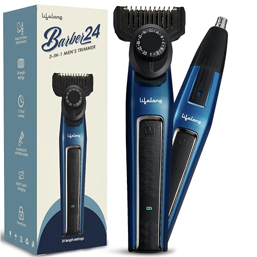 Image of Lifelong Beard Trimmer for Man | Trimmer Men Beard | All in One 24 Length Settings Cordless Rechargeable Shaving Machine for Beard, Hair, Nose & Full Body | 1.5Hr, TypeC, 1.5Hr Runtime | Grooming Kit