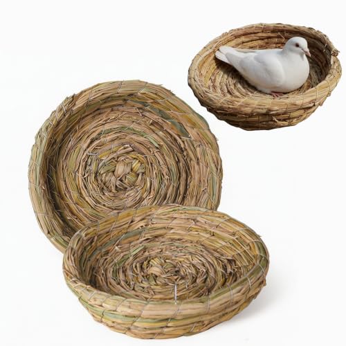 Orgrimmar 2PCS Handmade Woven Flat Base Straw Bird Nest Hatch House Nest