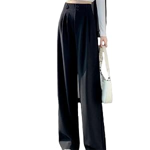 Womens Elegant Style High Waisted Baggy Wide Leg Pants Office Fashion Loose Suit Trousers