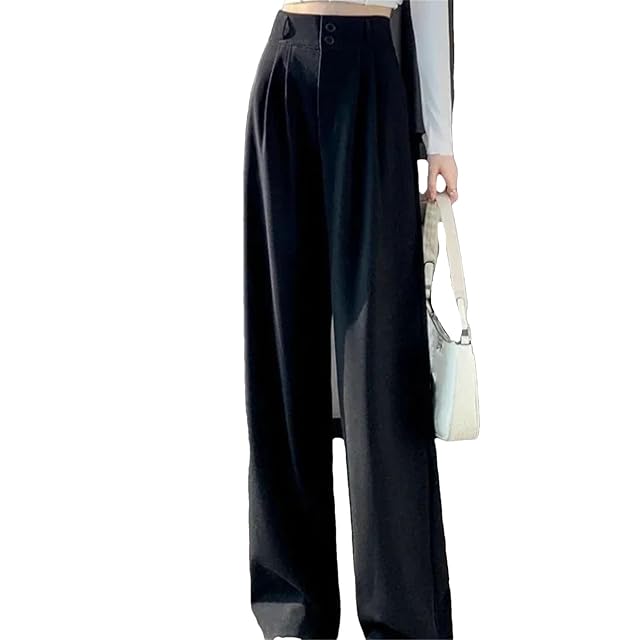 Womens Elegant Style High Waisted Baggy Wide Leg Pants Office Fashion Loose Suit Trousers