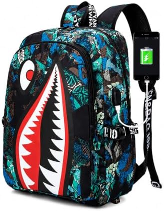 Shark Mouth Backpack, Galaxy Print, School Bag with Teeth Design, Multiple Patterns Available (Green)