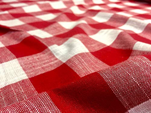 Gingham Linen Checked Fabric Check Material Buffalo Plaid - Dressmaking, Curtains, Home Furnishing - 140cm Wide (RED & White, 1 METRE) - Image 2