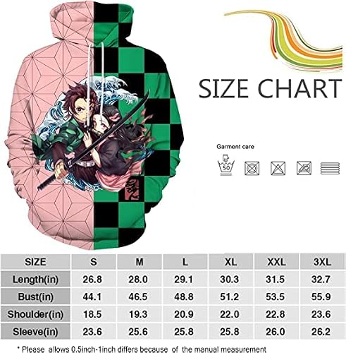 Wczare Adult/Youth Hoodie 3D Anime Unisex Fashion Hoodie Nezuko/Tanjiro Sweatshirt No.7-Small #TOP2