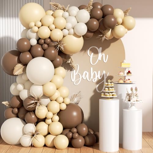 Image of Boho Brown White Nude Balloon Garland Arch Kit 170Pcs, Different Sizes Dark Brown White Sand Neutral Balloons for Bear Woodland Birthday Baby Shower 2026 Graduation Wedding Party Decorations