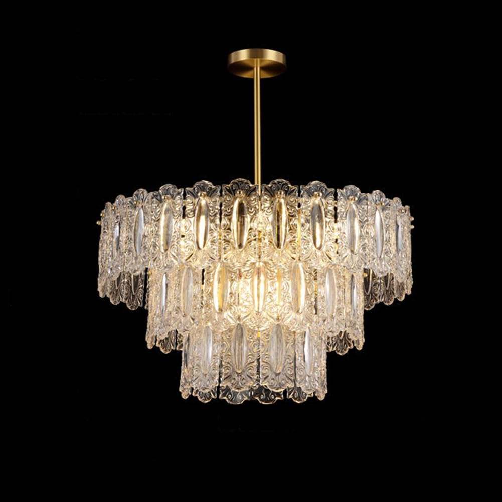 KXEcoLife French retro chandelier, hand-carved auspicious clouds glass antique art light luxury bedroom living room dining lamps and lanterns,3 layers 80cm