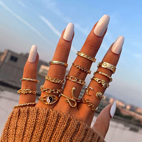 17Km 70 Pcs Vintage Gold Rings Set For Women Teen Girls, Boho Midi Finger Knuckle Ring Pack, Trendy Aesthetic Stackable Ring Of Packs Size Mixed #TOP1